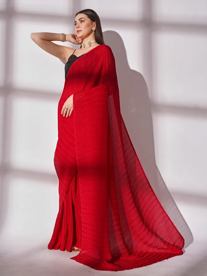 Laxminam OP 181 Red Moss Chiffon Party Wear Saree Orders In India